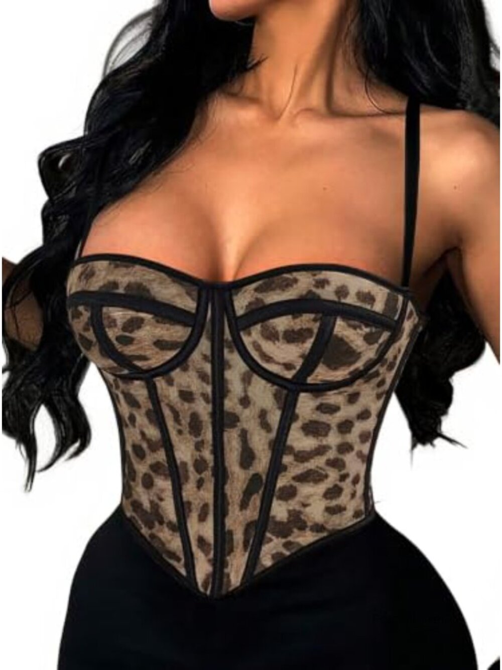 Corset Top with Straps Sexy Cami Bustier Lace-Up Back Stretchy Mesh